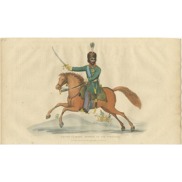 Hollywood Regency Richard Evans, Count Platov, Hetman of the Cossacks, with Lancers Beyond, 1815, Engraving For Sale - Image 3 of 8