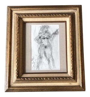 Vintage Original Abstract Nude Figure Drawing Reginald Marsh Style Frame 1960’s