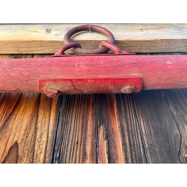 Early 20th Century Rustic Barn Yard Red Painted Wood Bar With Iron Hardware For Sale In Sacramento - Image 6 of 8