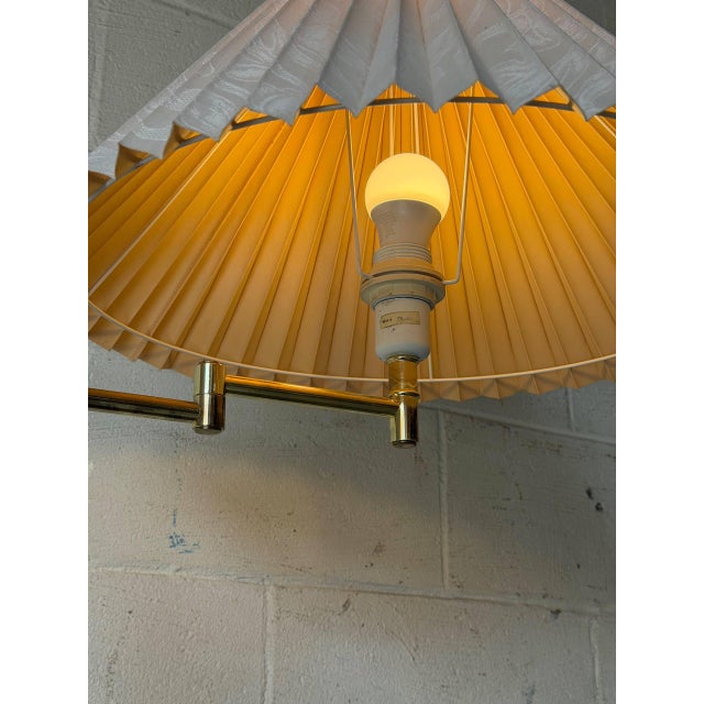Textile Brass Swing-Arm Floor Lamp With Pleated Shade Danish Mid-Century Modern 1960s For Sale - Image 7 of 11