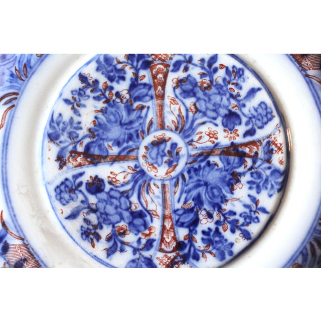 English Wedgwood Blue Ningpo Plate Luncheon Plate - Flow Blue For Sale - Image 3 of 9