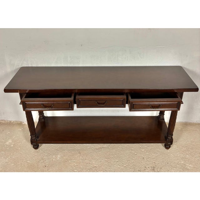 Brown Large Spanish Walnut Rustic Console with Three Drawers and Lower Shelf, 1930s For Sale - Image 8 of 15