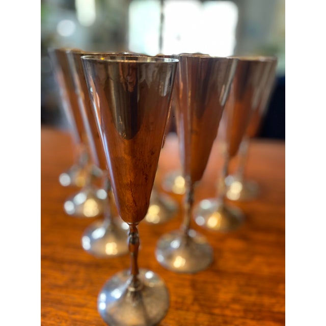 Silver Vintage Maurice Duchin Inc Silverplate Wine Flute Goblets- Set of 12 For Sale - Image 8 of 13