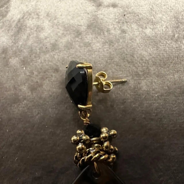 1990s Vintage Fake TortoiseShell Lucite and Black Onyx Chandelier Earrings For Sale - Image 9 of 9