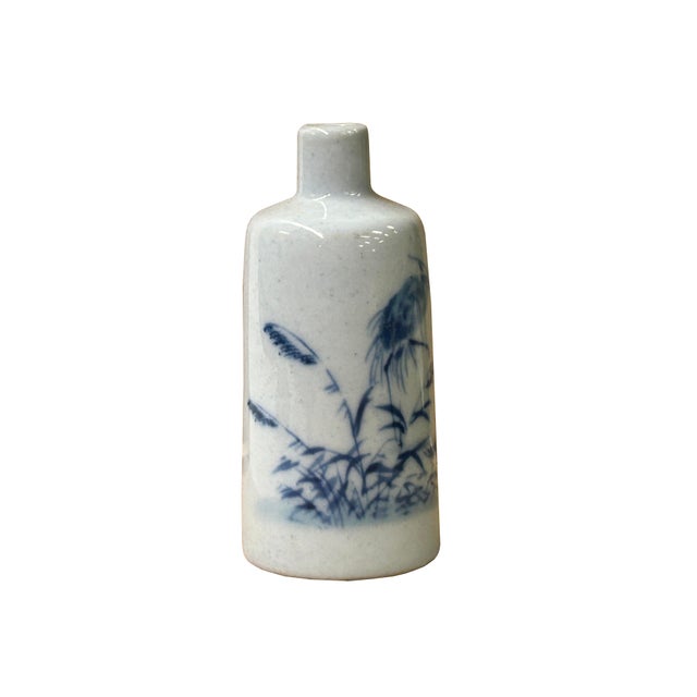 Small Blue White Handpaint Birds Scenery Graphic Porcelain Vase For Sale In San Francisco - Image 6 of 8