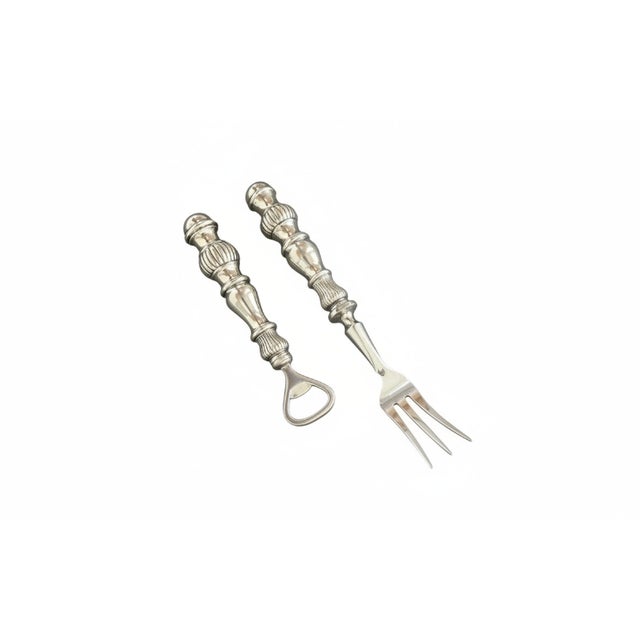 Fabulous heavy sterling silver bar set includes a bottle opener and garnish fork, both in great condition. C mid...
