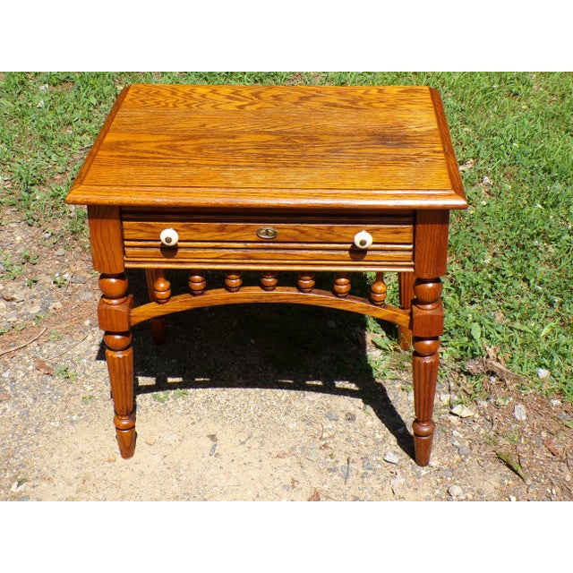 Traditional Vintage Solid Oak Lexington Recollections Collection End Table Nightstand For Sale - Image 3 of 14
