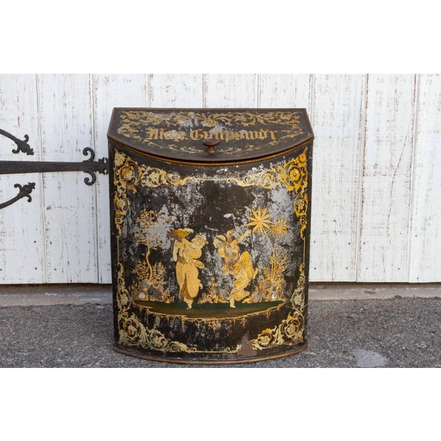Metal Antique Black & Gilt Chinoserie Drum Canister For Sale - Image 7 of 12