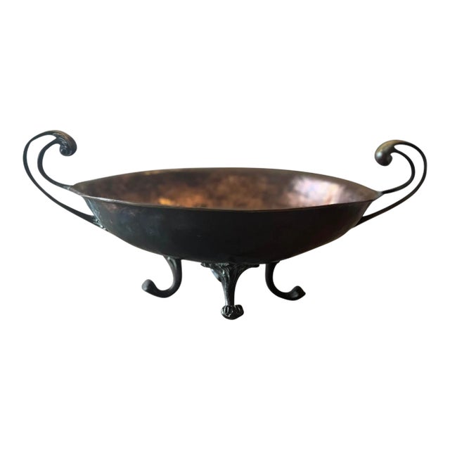 Antique Copper and Brass Dish Bowl Footed Tripod For Sale