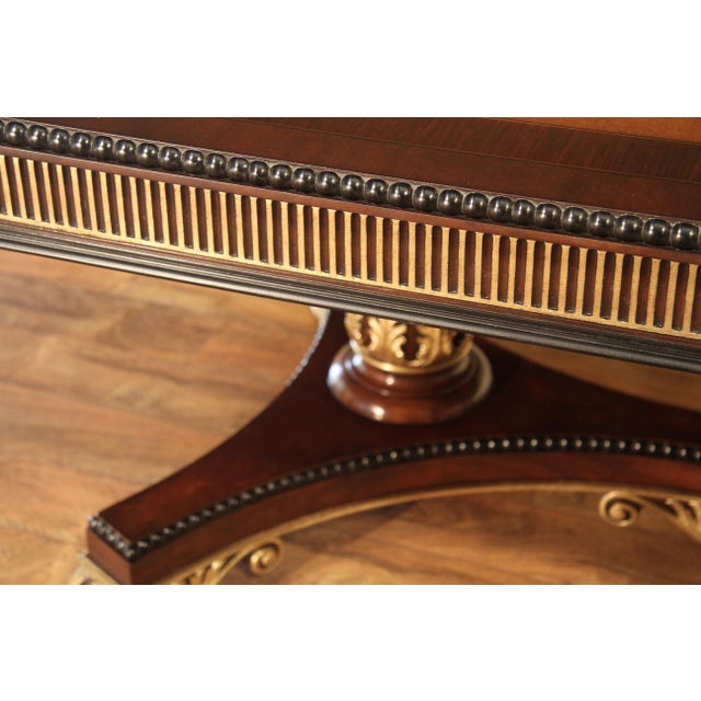 Large and Robust Neoclassical Mahogany Dining Table With Gold Leaf. New American Finish, Immaculate For Sale - Image 10 of 17