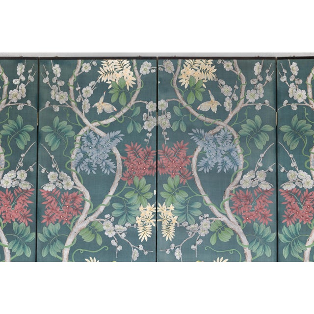 Wood Botanical Hand-Painted Room Divider with Vibrant Flowers and Vines, Vintage For Sale - Image 7 of 12