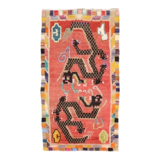 Zabihi Collection Colorful Dragon Vintage Tibetan Rug - 3'1" x 5'1" For Sale
