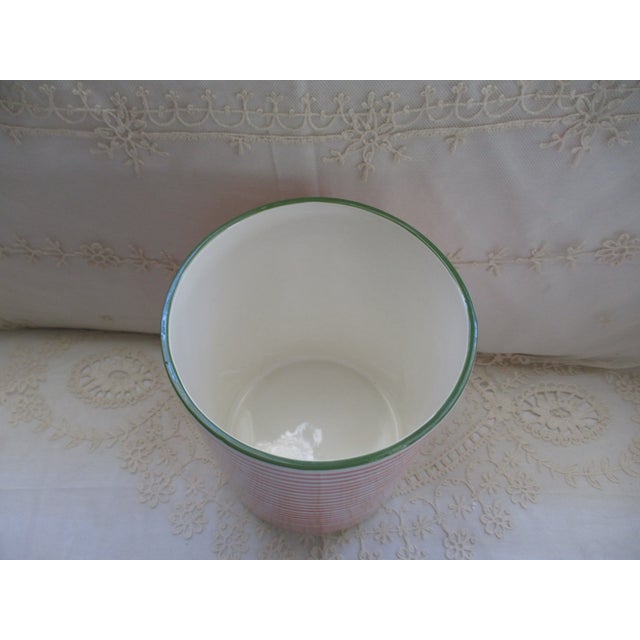 Vintage Portugal Viva by Vietri Ceramic Red Striped Wastebasket For Sale - Image 4 of 6