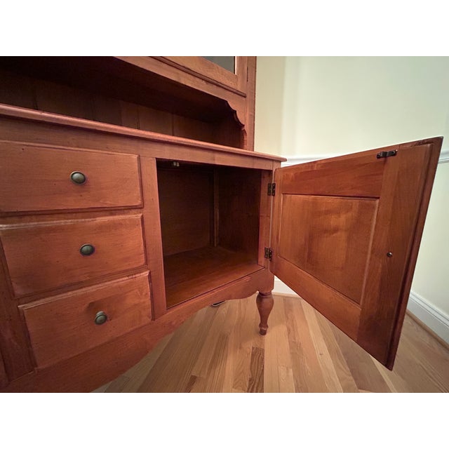 Vintage Ethan Allen Country Crossings Solid Red Maple Lighted China Hutch & Buffet For Sale - Image 10 of 12