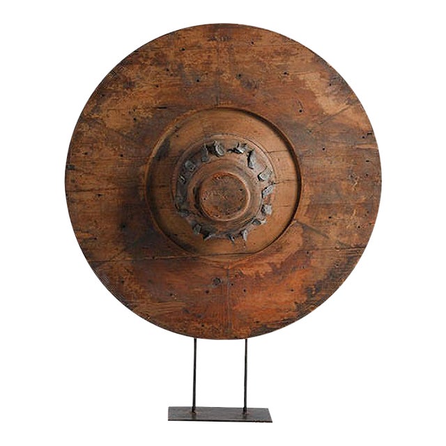 Wooden Wheel on Iron Base For Sale