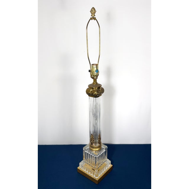 Metal 1950s Monumental 35" Paul Hanson Neoclassical Fluted Crystal & Brass Column Lamp For Sale - Image 7 of 12