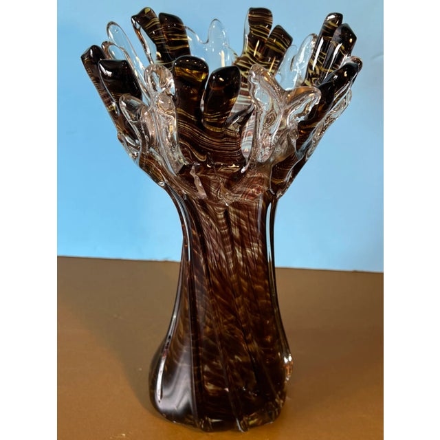 Abstract Art Glass Vase Tree Trunk Like Body With Branch Like Lip For Sale - Image 3 of 12
