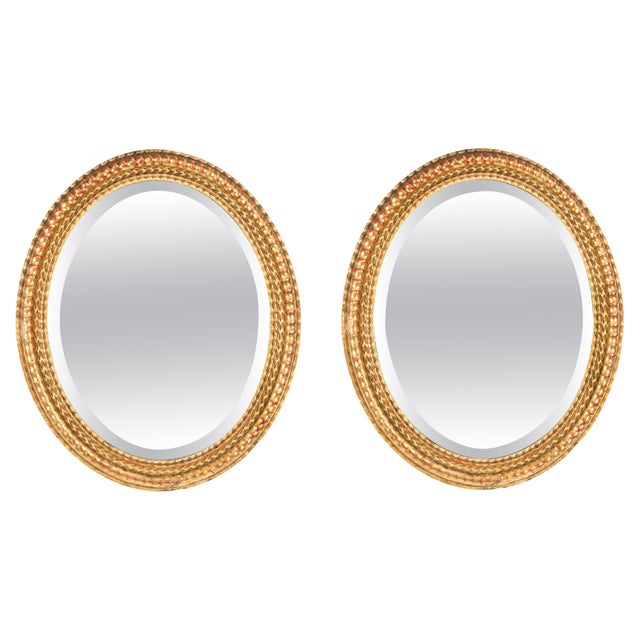 Antique French Rococo Oval Giltwood Mirrors, 1800s, Set of 2 For Sale - Image 14 of 14