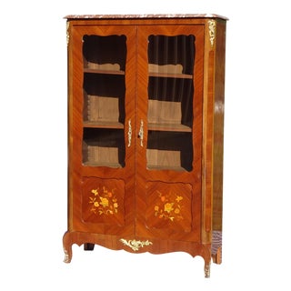 Small Louis XV Style Marquetry Display Case, 1950s For Sale