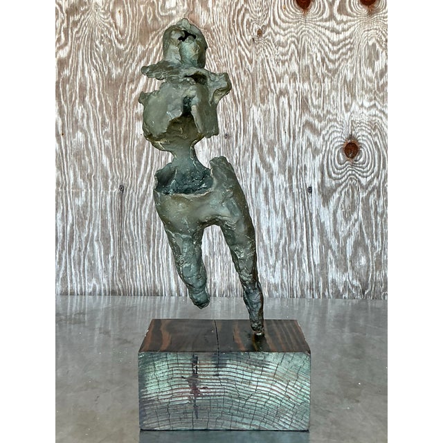 Vintage Boho Patinated Bronze Abstract Figurative Sculpture For Sale - Image 10 of 11