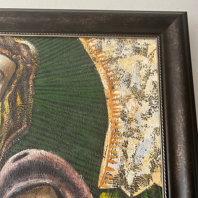 Green 20th Century Oil on Canvas Framed Signed by American Artist Titled Mother Mary With Sacred Heart of Jesus For Sale - Image 8 of 11