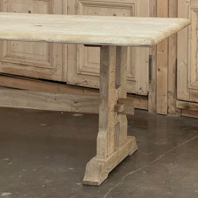 Vintage Rustic European Stripped Oak Trestle Dining Table For Sale - Image 10 of 16