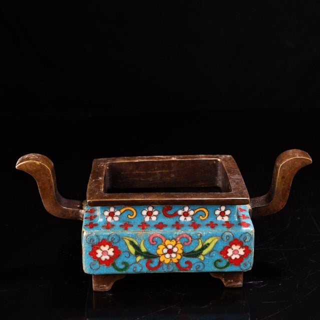Antique Gilt Bronze Cloisonné Enamel Incense Burner (Ding Shape) For Sale - Image 9 of 9