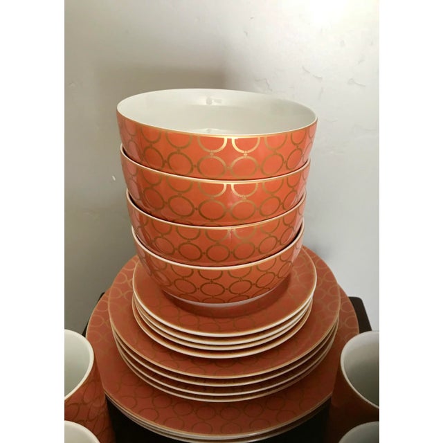 Easily update your table with this coral color Mid Century Modern china set with gilt chain pattern! "Chain Link" from...