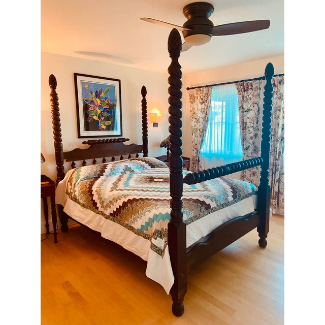 BED FRAME ONLY Unique piece, hand-made in PortoRico by bespoke artisan, in Mahogany wood. Total H 81" PLEASE NOTE:...