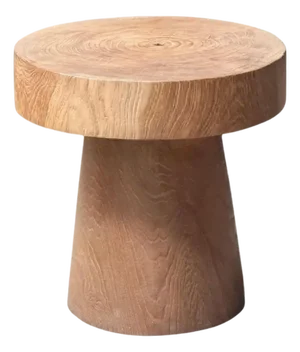 Round Side Table Crafted From Teak Wood, Modern Organic