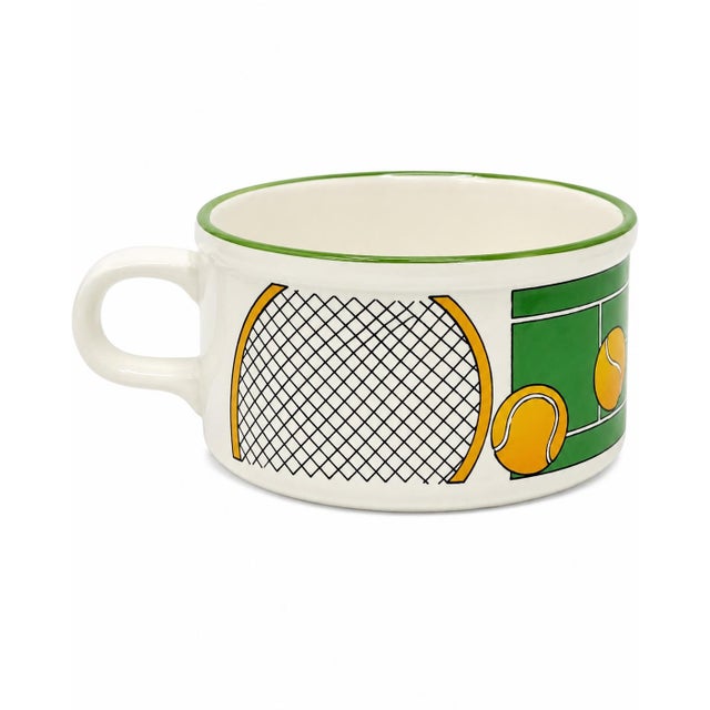 White Vintage Tennis Racket Coffee Cup Saucer Set Ceramic For Sale - Image 8 of 11