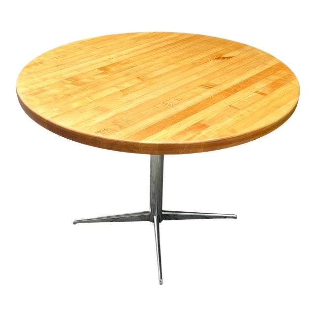 Restored 1970s Solid Maple Butcher Block Dining Table on Pedestal Base For Sale