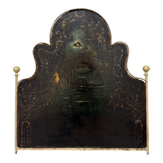 19th Century Head Board With Hand Painted Boat Scene For Sale