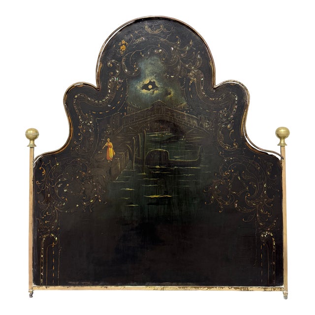 19th Century Head Board With Hand Painted Boat Scene For Sale