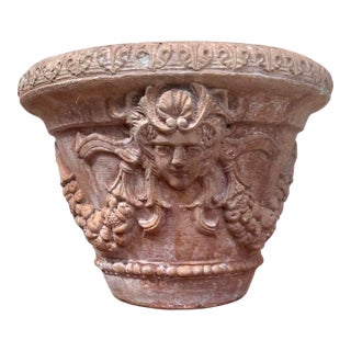 1990s Planter Toscana Jardiniere Concrete Amedusa Garlands With Hole French Style Urn Vintage For Sale