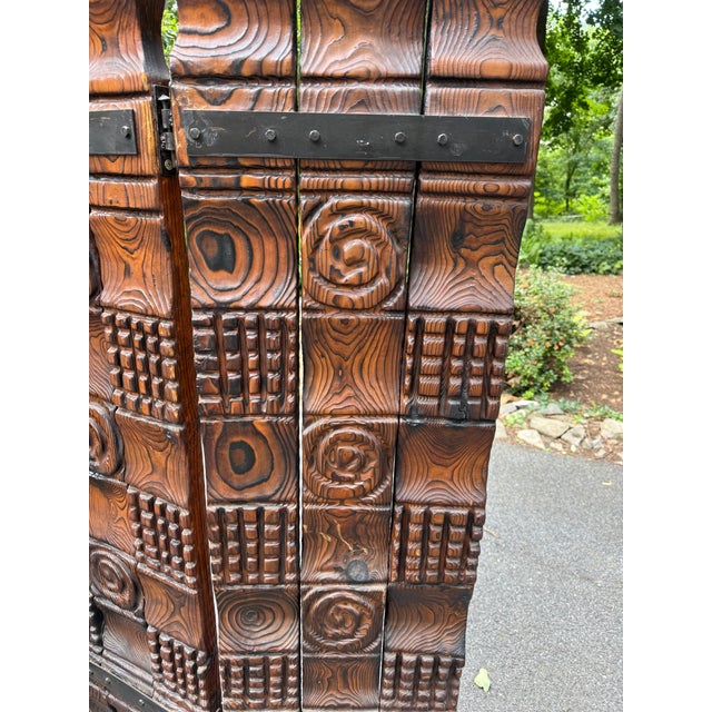 Witco 1960s Tiki Chateau Hand Carved Cedar Wood Screen or Room Divider by Witco For Sale - Image 4 of 9
