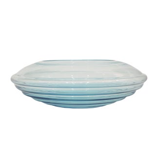 1970s Vintage Giampaolo Ghisetti Round Aquamarine Blue Murano Glass Ribbed Bowl For Sale