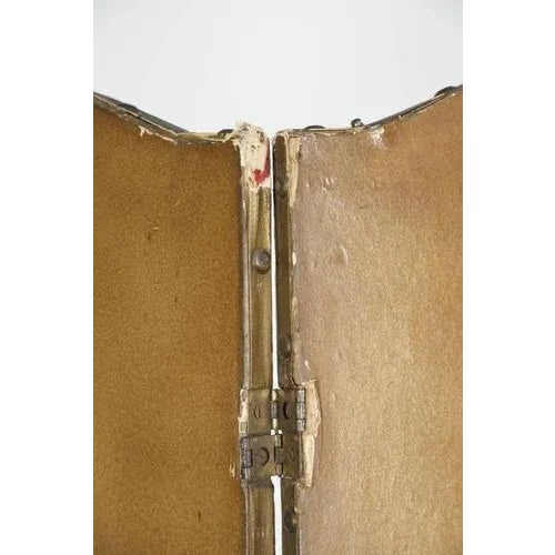 Antique English Hand-Painted Red Leather Chinoiserie Room Divider with Floral Motifs For Sale - Image 11 of 13