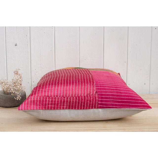 19th Century Aliva Antique Mashru Tribal Square Pillow For Sale - Image 5 of 7