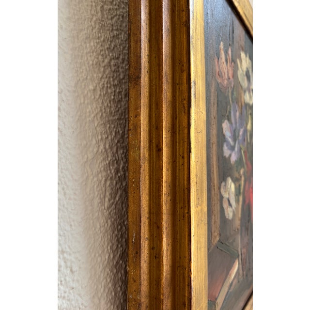 Louis Henri Salzmann, Bouquet de fleur et livre, 1933, Oil on Cardboard, Framed For Sale - Image 8 of 10