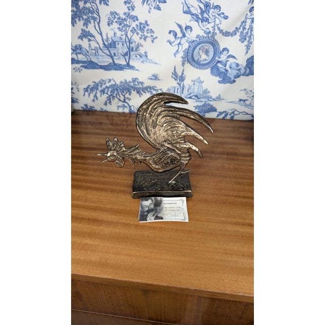 Vintage Gilded Bronze Cocorico Rooster Sculpture by Yves Lohé, 1990 For Sale - Image 11 of 13