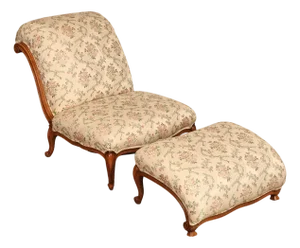 French Louis XV Style Two Piece Chaise Lounge Chair With Ottoman