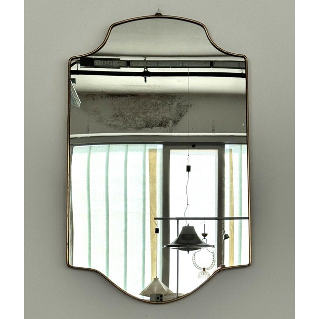 Large Mid-Century Italian Wall Mirror with Brass Frame, 1970s For Sale - Image 10 of 17