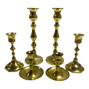 Vintage Graduated Brass Candlesticks – Set of 6
