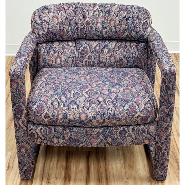 Vintage Damask Upholstery Rounded Back Parsons Chair For Sale In Kansas City - Image 6 of 14