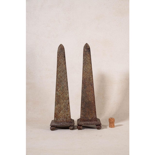 Brown Pair | Vintage Cast Iron Obelisks For Sale - Image 8 of 8