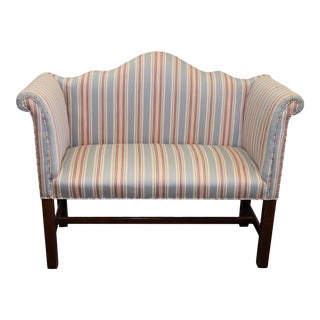 Chippendale Style Mahogany Upholstered Camelback Settee For Sale