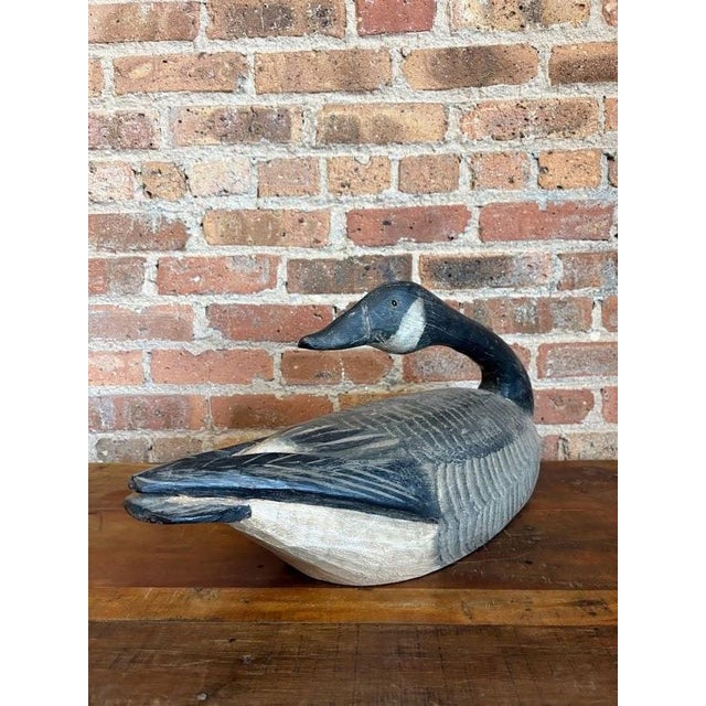 Master-Carved Antique Folk Art Preening Canada Goose Decoy For Sale - Image 11 of 18