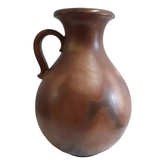 Large Vintage Vase with Handle in Brown Mottled Ceramic, 1970s For Sale