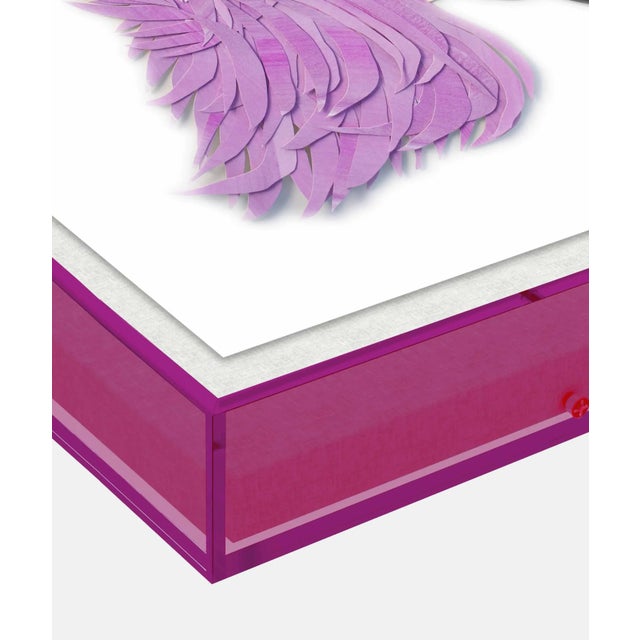 DESCRIPTION: Iris with Purple Feathers by Melvin G in Dark Purple Translucent Acrylic Shadow Box, Medium Art Print...